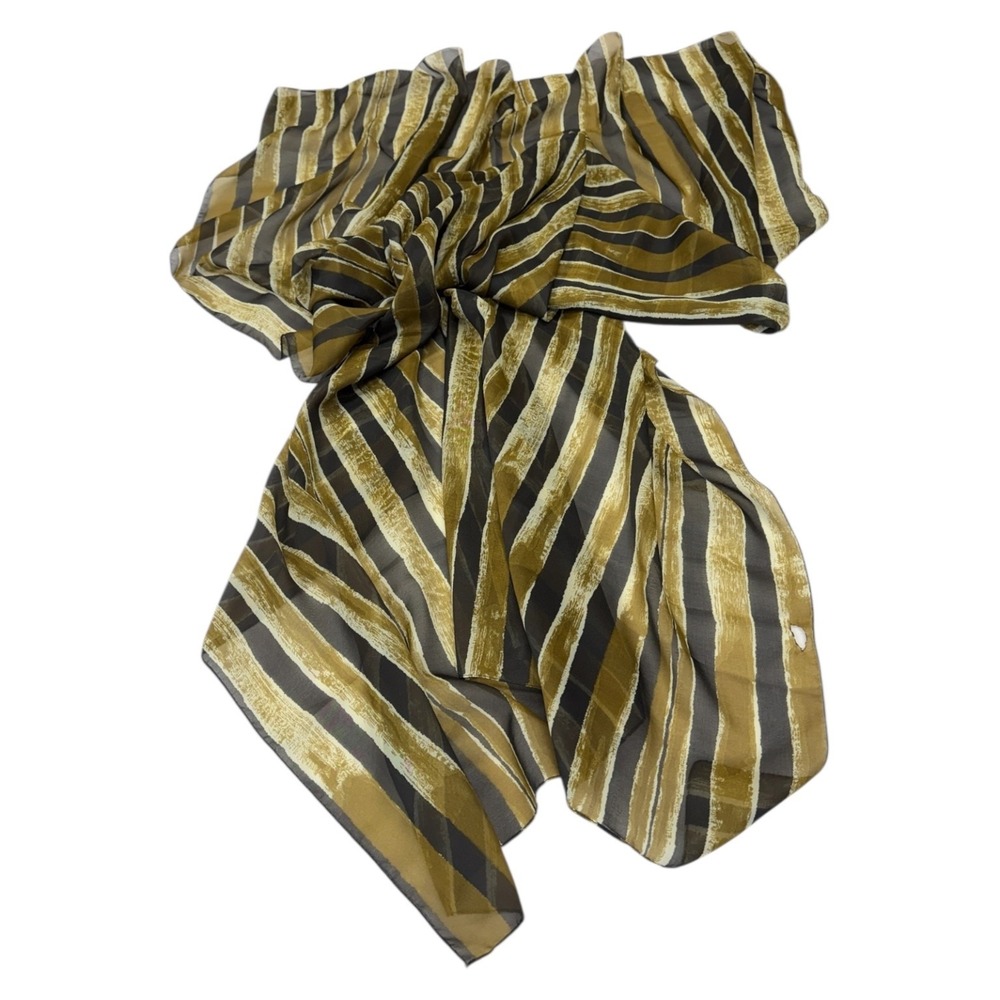 Echo Womens Striped XLarge Scarf Wrap Brown Mustard Polyester‎ Flawed - Picture 3 of 6